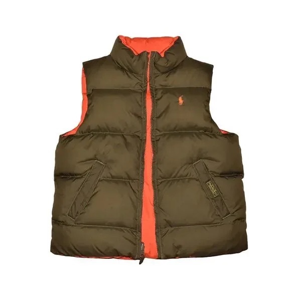 Polo Ralph Lauren Boys size 6 Bleeker Olive Green Orange Puffer Zipped Vest - Picture 6 of 7